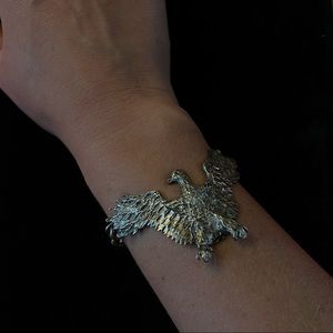 VINTAGE HANDMADE 900 925 Coin Sterling Eagle Phoenix Biker Chain Cuff Bracelet